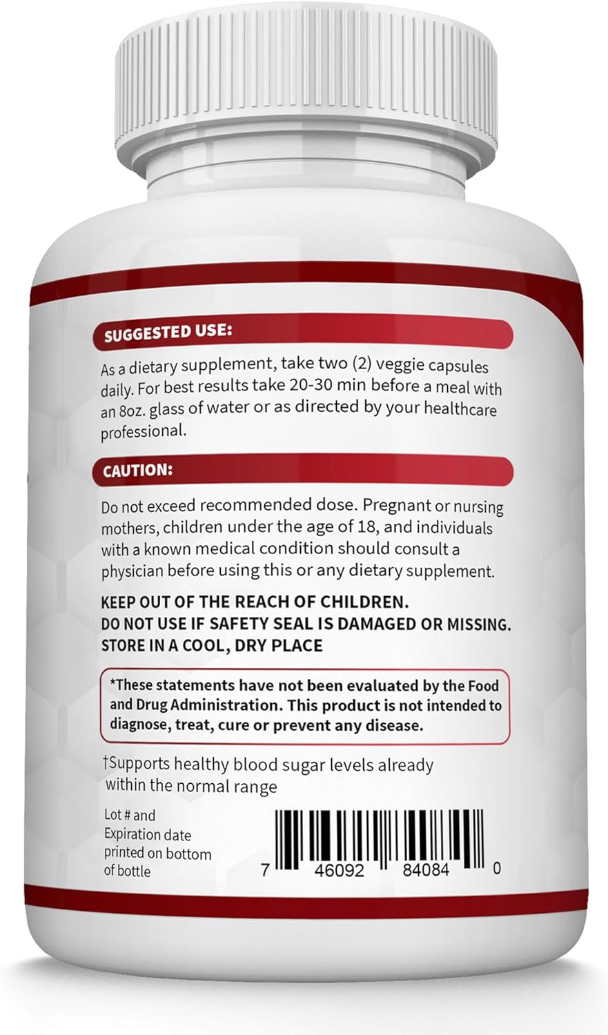 Blood Sugar Complex Supplement - Supports Healthy Blood Sugar Levels Already Within Normal Range All Natural with Cinnamon, Bitter Melon, Chromium, Mulberry, Alpha Lipoic Acid, Non-GMO