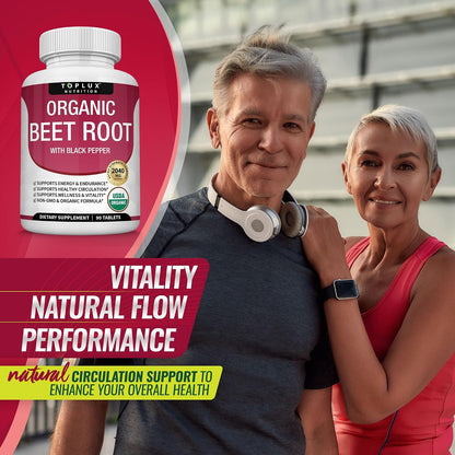 Toplux Organic Beet Root Powder Tablets - 2040mg Natural Nitric Oxide Beets to Support, Energy, Black Pepper Better Absorption