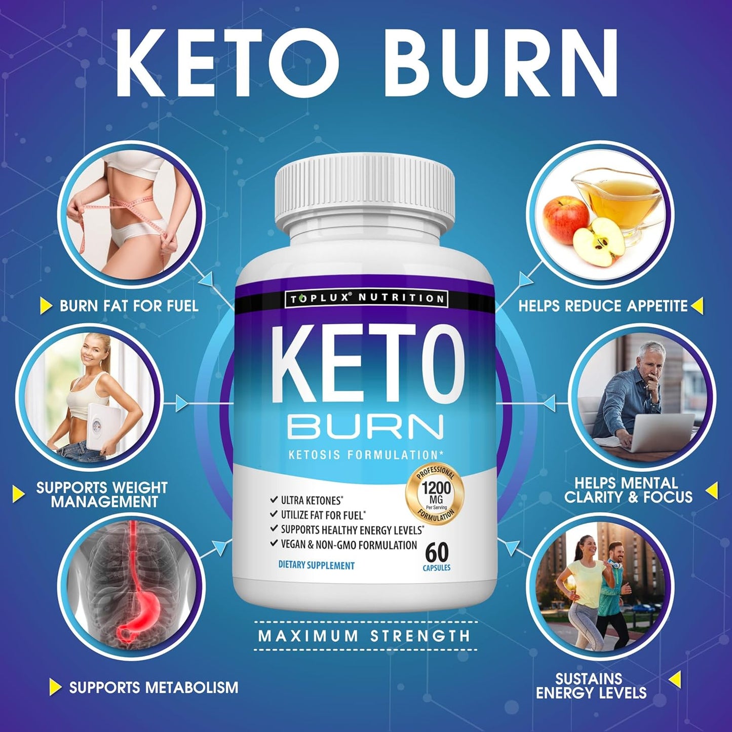 Toplux Keto Burn Pills Ketosis Weight Loss - 1200 Mg Ultra Advanced Natural Ketogenic Fat Burner Using Ketone Diet