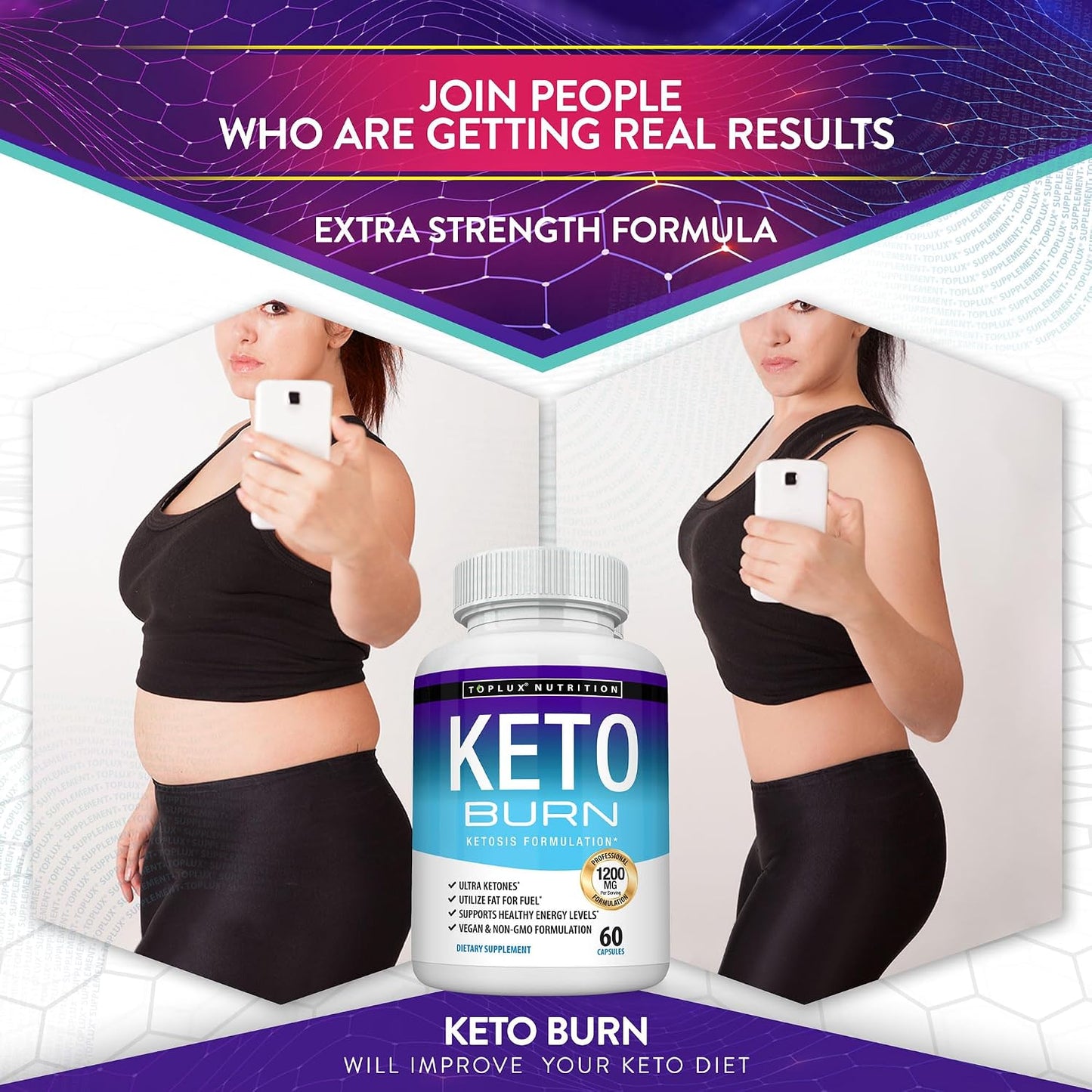 Toplux Keto Burn Pills Ketosis Weight Loss - 1200 Mg Ultra Advanced Natural Ketogenic Fat Burner Using Ketone Diet