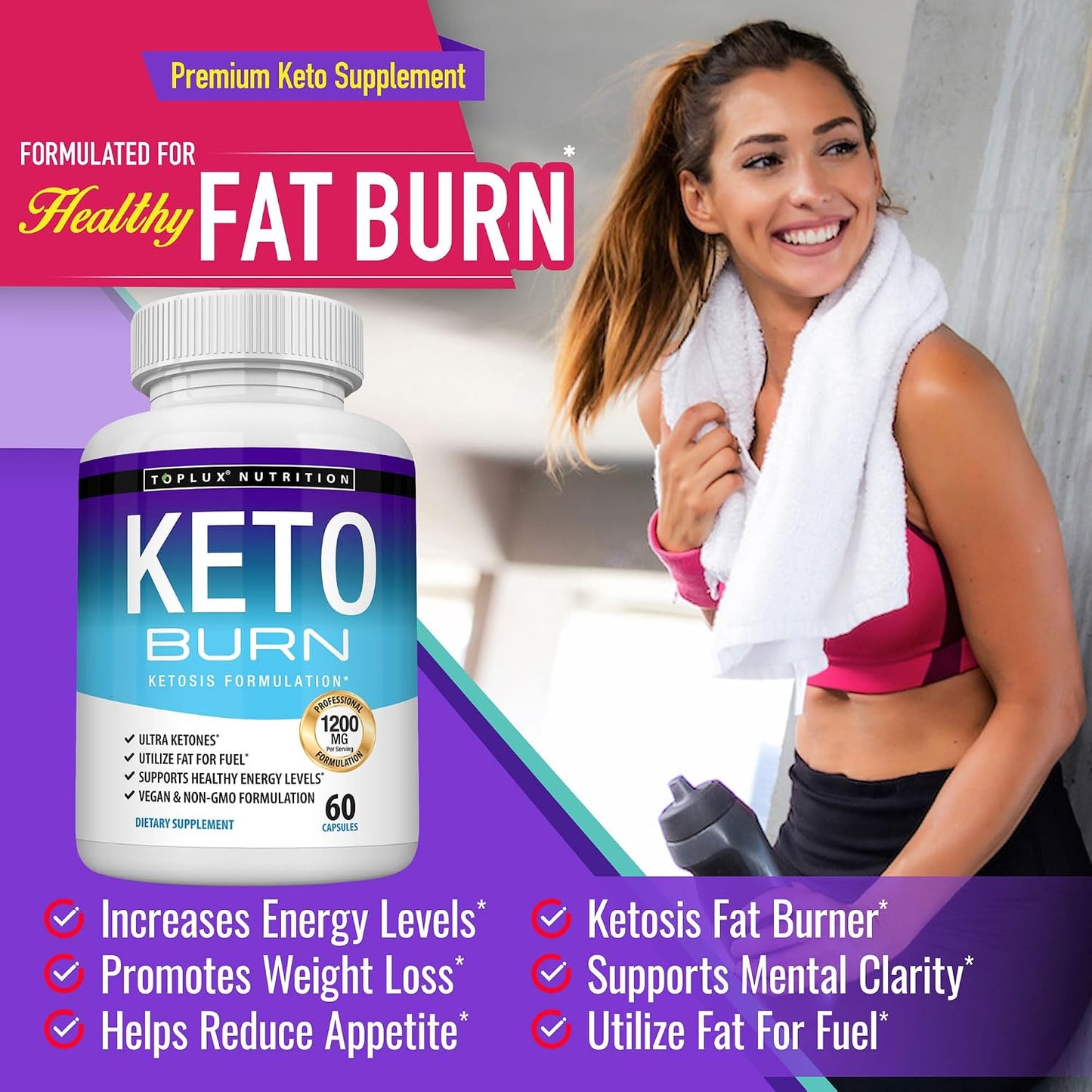 Toplux Keto Burn Pills Ketosis Weight Loss - 1200 Mg Ultra Advanced Natural Ketogenic Fat Burner Using Ketone Diet